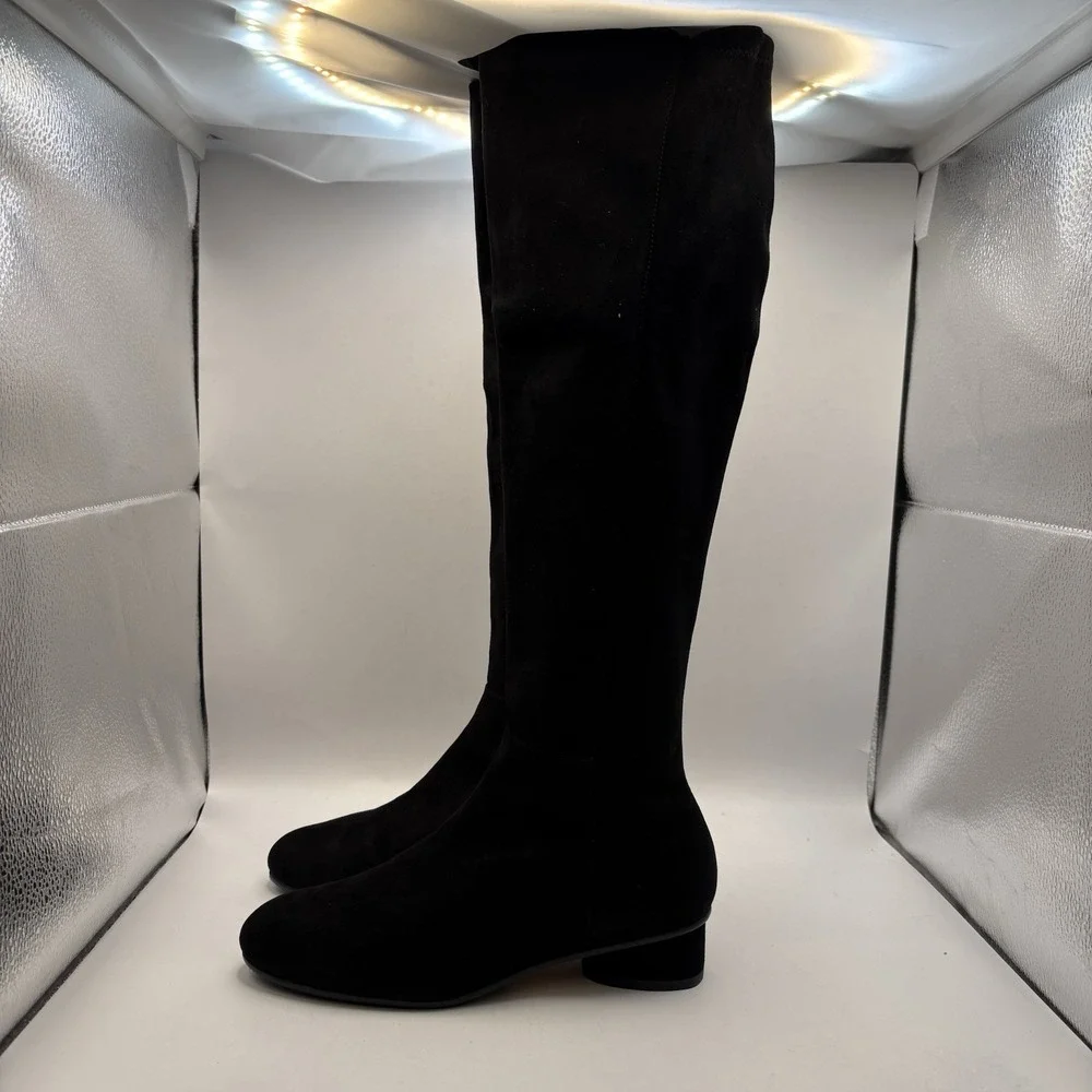 $695 Stuart Weitzman 5050 Mid Black Suede Knee Boot‎ with Elastic Back sz 6